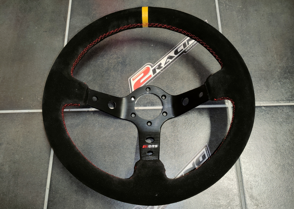Semišový závodní volant RRS Rally 350mm/90mm 3 ramenný