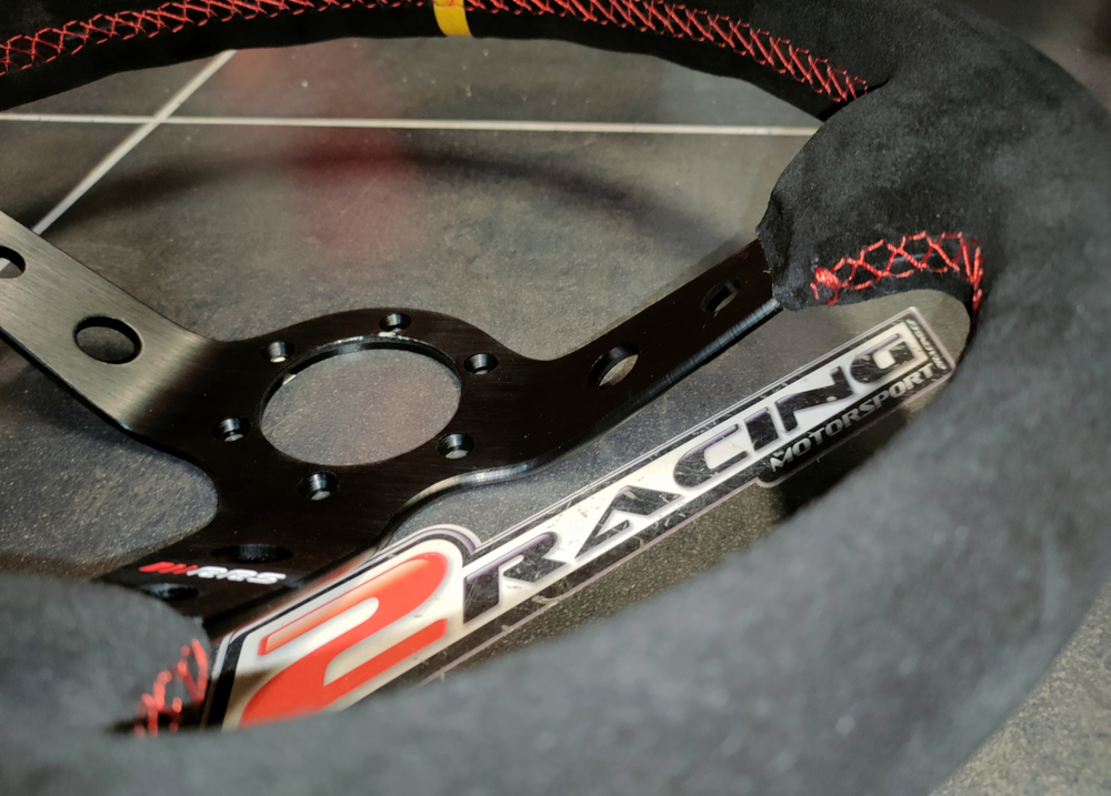 Semišový závodní volant RRS Rally 350mm/90mm 3 ramenný