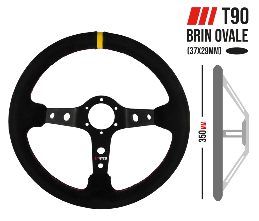 Semišový závodní volant RRS Rally 350mm/90mm 3 ramenný