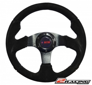 Semišový závodní volant STR PRO plochý tříramenný 320/0mm